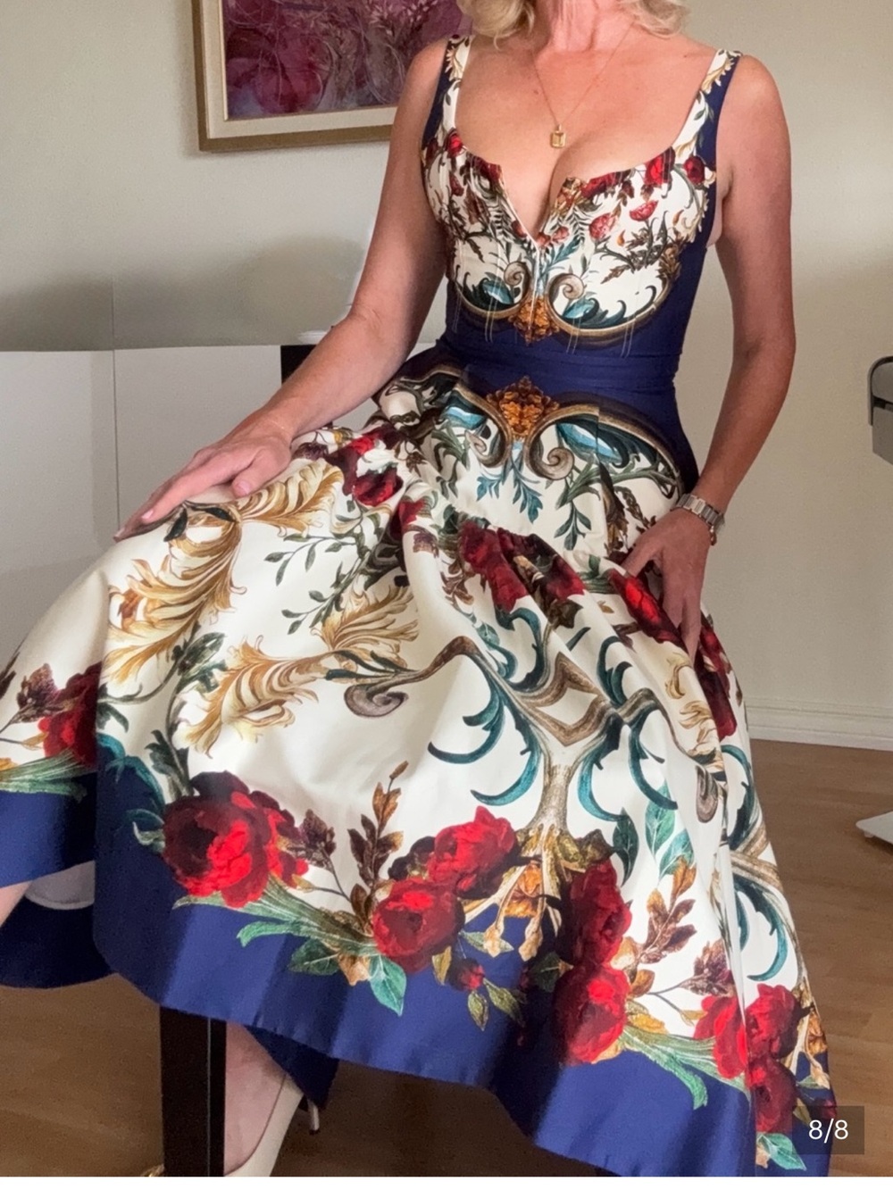 Alice + Olivia Baroque Diana High-Low Gilded Rose Dress 2 New $660 - Picture 8 of 8